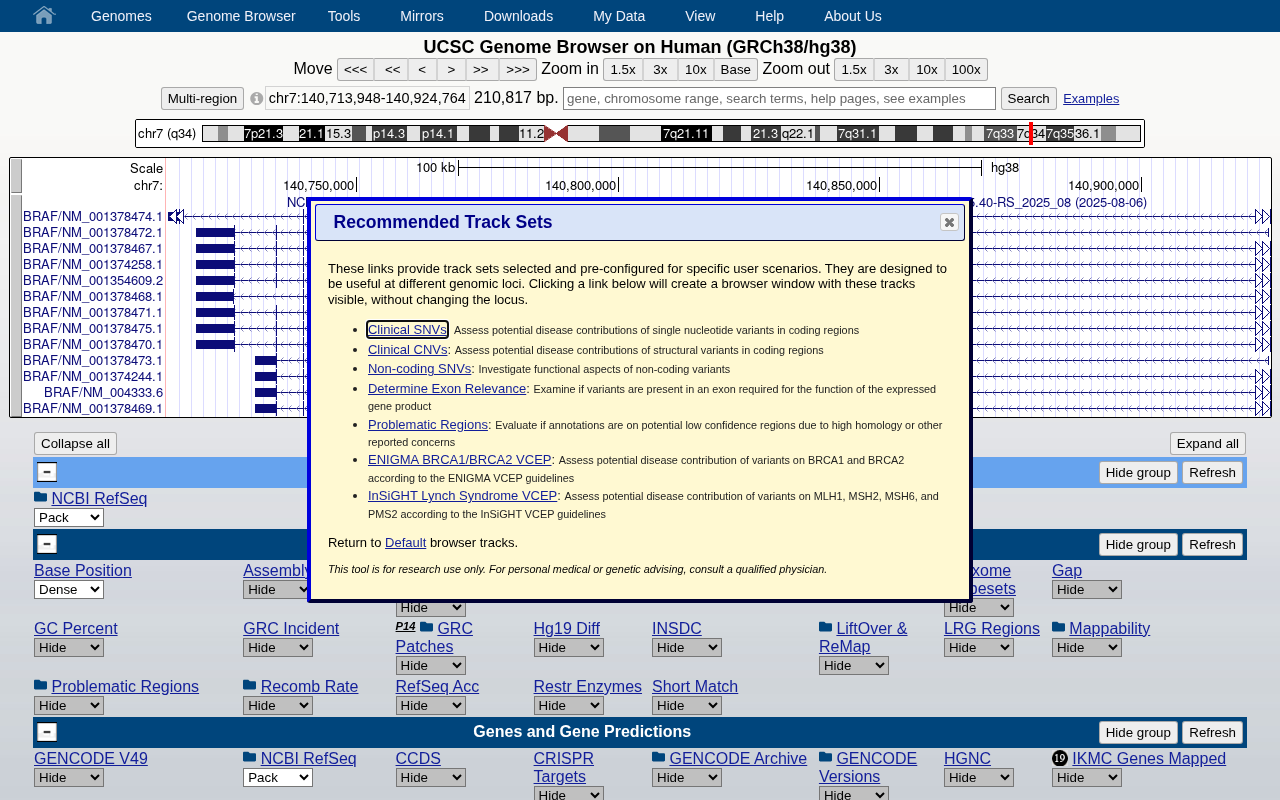 Recommended Track Sets dialog